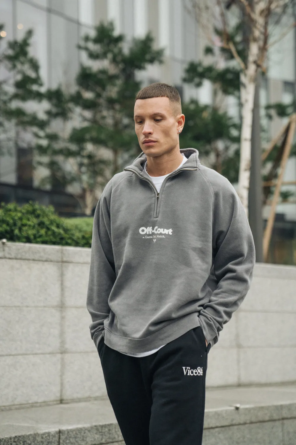 Vice 84 'Off-Court GSM' Washed 1/4 Zip Sweater - Charcoal