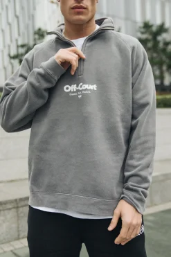 Vice 84 'Off-Court GSM' Washed 1/4 Zip Sweater - Charcoal