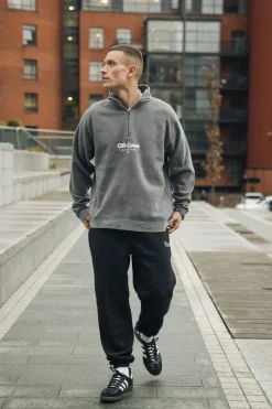 Vice 84 'Off-Court GSM' Washed 1/4 Zip Sweater - Charcoal