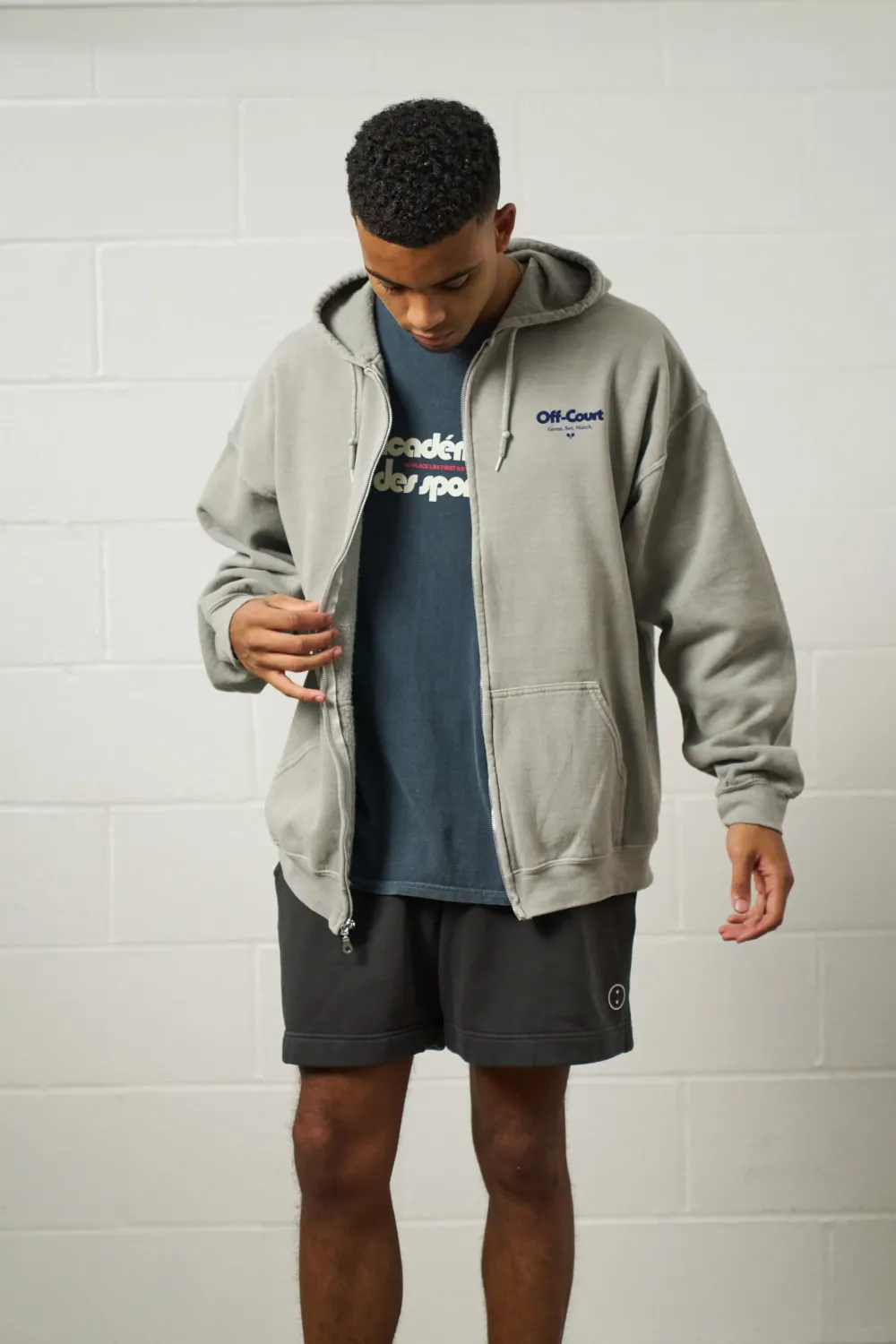 Vice 84 'Off-Court GSM' Zip Up Vintage Washed Hoodie - Grey