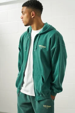 Vice 84 'Off-Court GSM' Zip Up Vintage Washed Hoodie - Forest