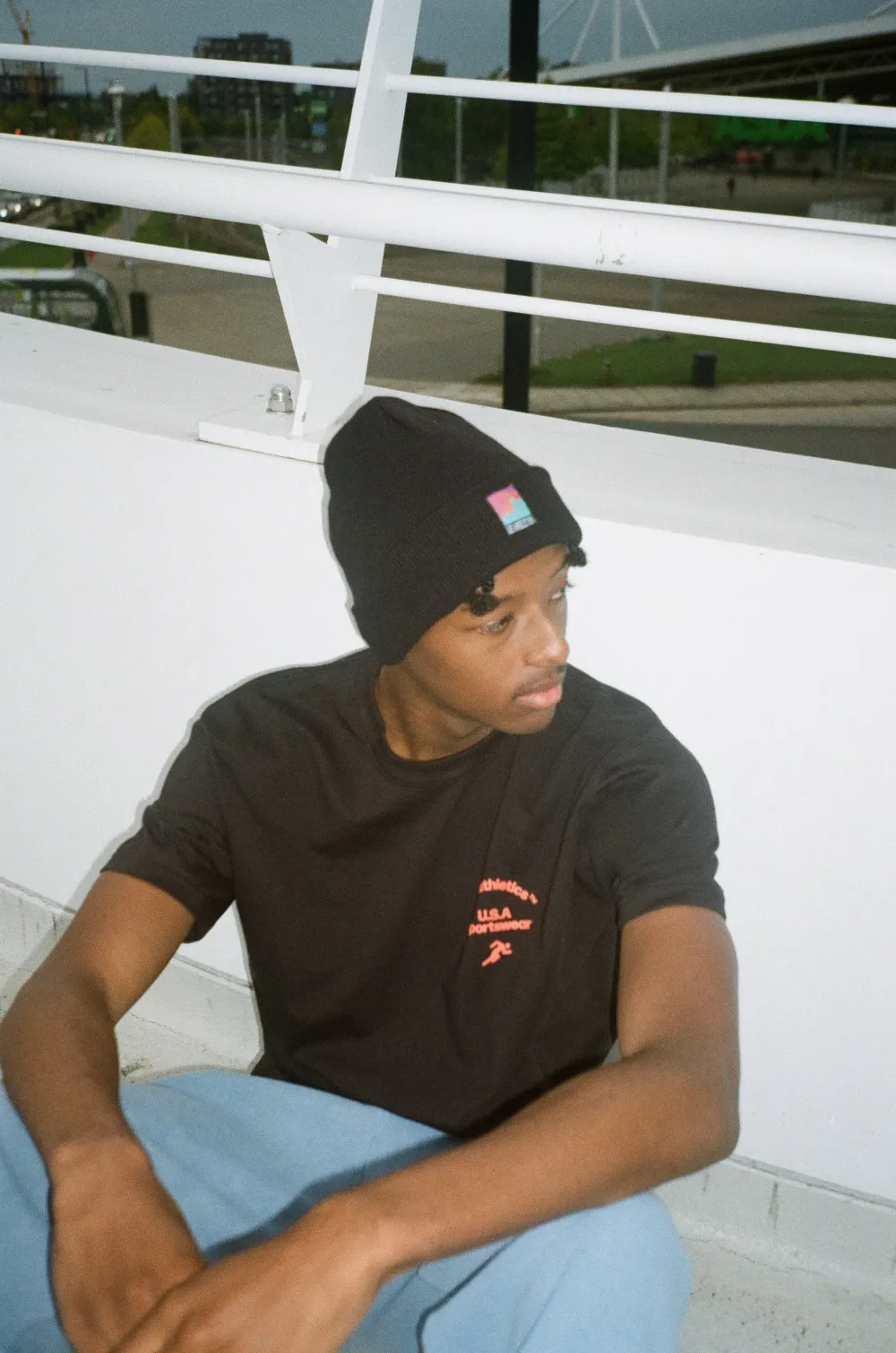 Vice 84 'Runner Patch' Cuffed Beanie - Black / Lilac / Airforce Blue / Ecru