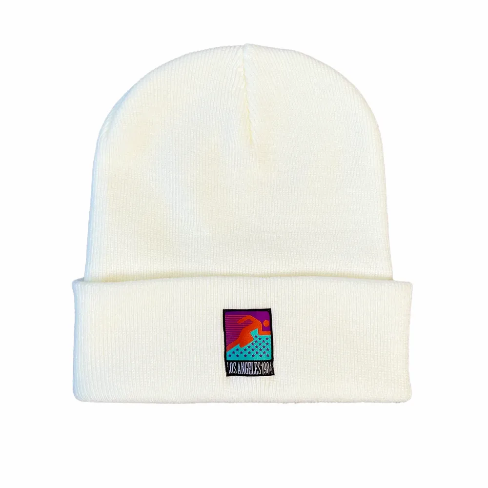 Vice 84 'Runner Patch' Cuffed Beanie - Black / Lilac / Airforce Blue / Ecru
