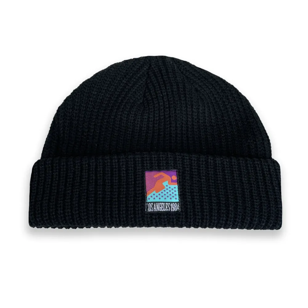Vice 84 'Runner Patch' Ribbed Fisherman Beanie - Black / Grey / Forest / Light Blue