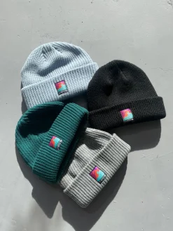 Vice 84 'Runner Patch' Ribbed Fisherman Beanie - Black / Grey / Forest / Light Blue
