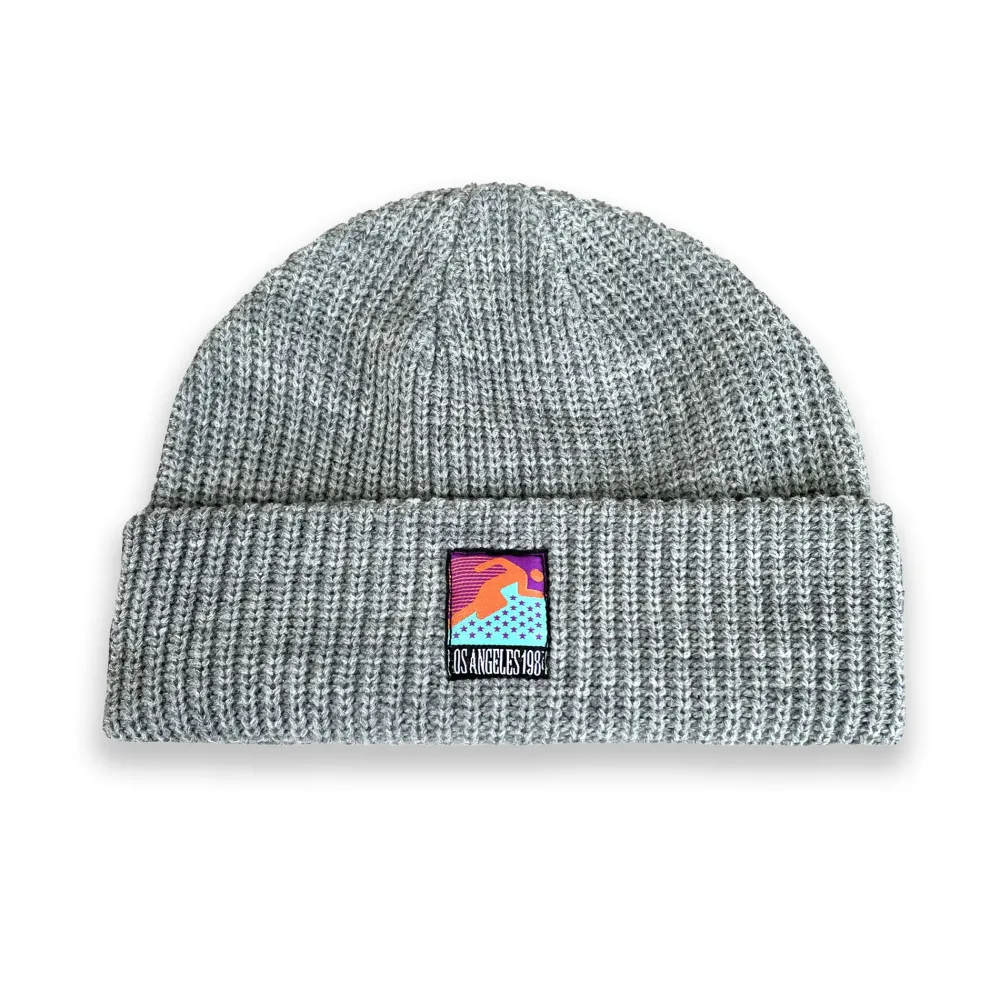 Vice 84 'Runner Patch' Ribbed Fisherman Beanie - Black / Grey / Forest / Light Blue