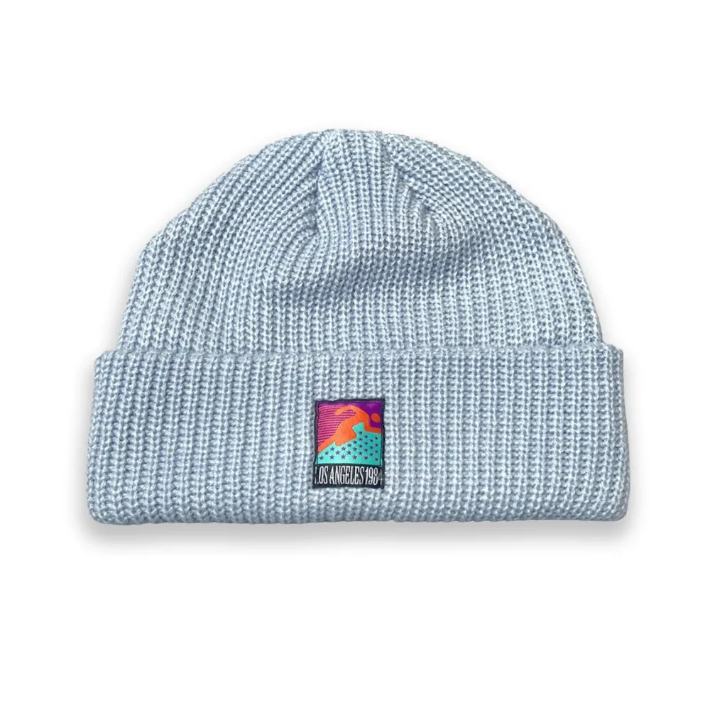 Vice 84 'Runner Patch' Ribbed Fisherman Beanie - Black / Grey / Forest / Light Blue