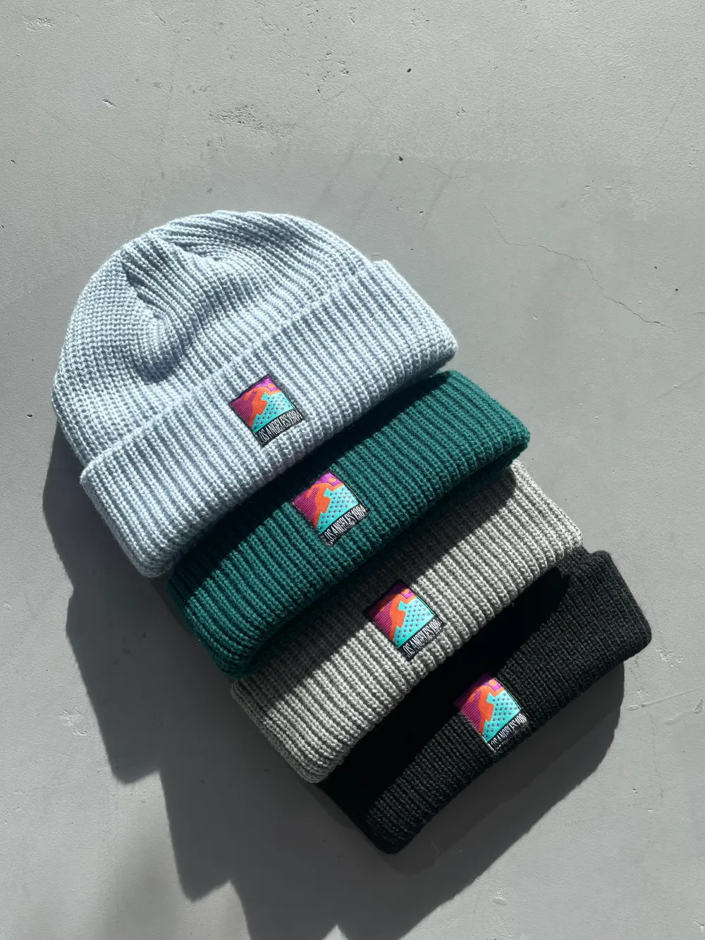 Vice 84 'Runner Patch' Ribbed Fisherman Beanie - Black / Grey / Forest / Light Blue