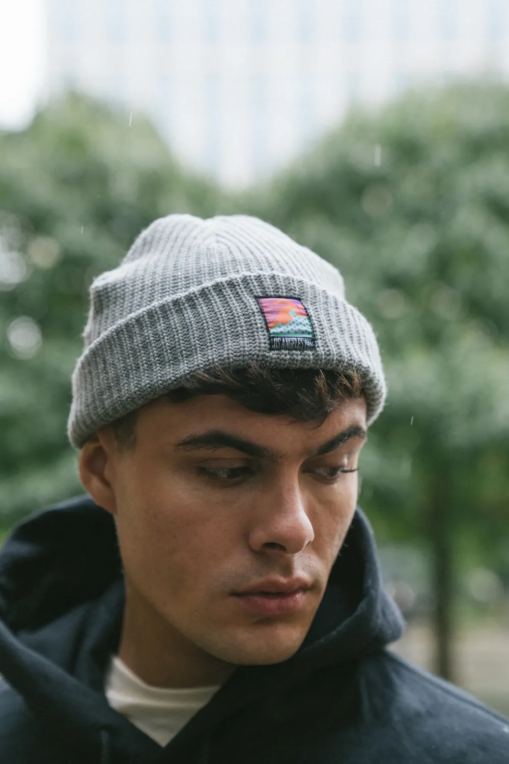 Vice 84 'Runner Patch' Ribbed Fisherman Beanie - Black / Grey / Forest / Light Blue