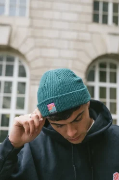 Vice 84 'Runner Patch' Ribbed Fisherman Beanie - Black / Grey / Forest / Light Blue
