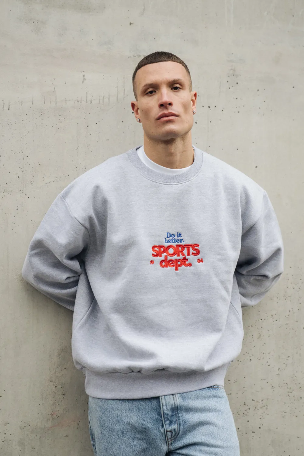 Vice 84 'Sports Dept' Heavyweight Embroidered Sweater - Ash