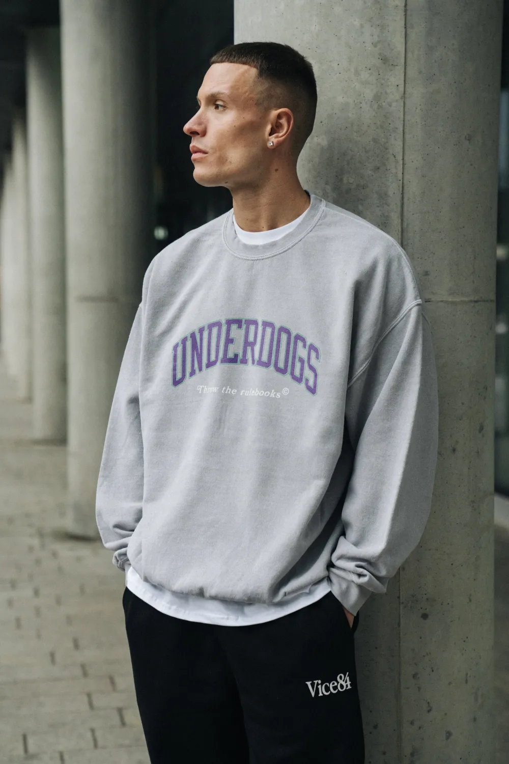 Vice 84 'Underdogs' Vintage Washed Sweater - Ash Grey